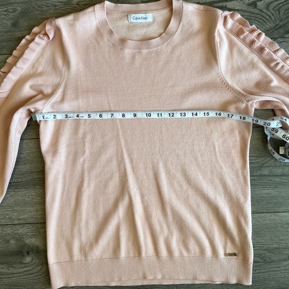 Calvin Klein Women’s Long Sleeve Crewneck Pullover Ruffle Knit Top Pink - Picture 9 of 10